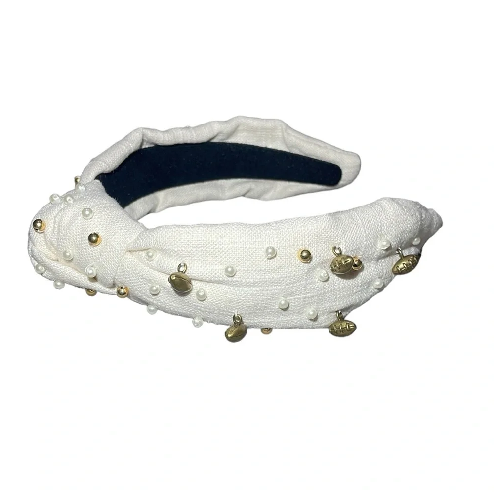Ronni Blake & Co Football Knotted Headband Women OS Cream Excellent Pearl Charms
